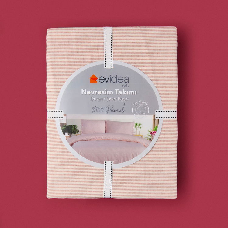  Evidea Soft Stripe Çift Kişilik Nevresim Takımı - Kiremit