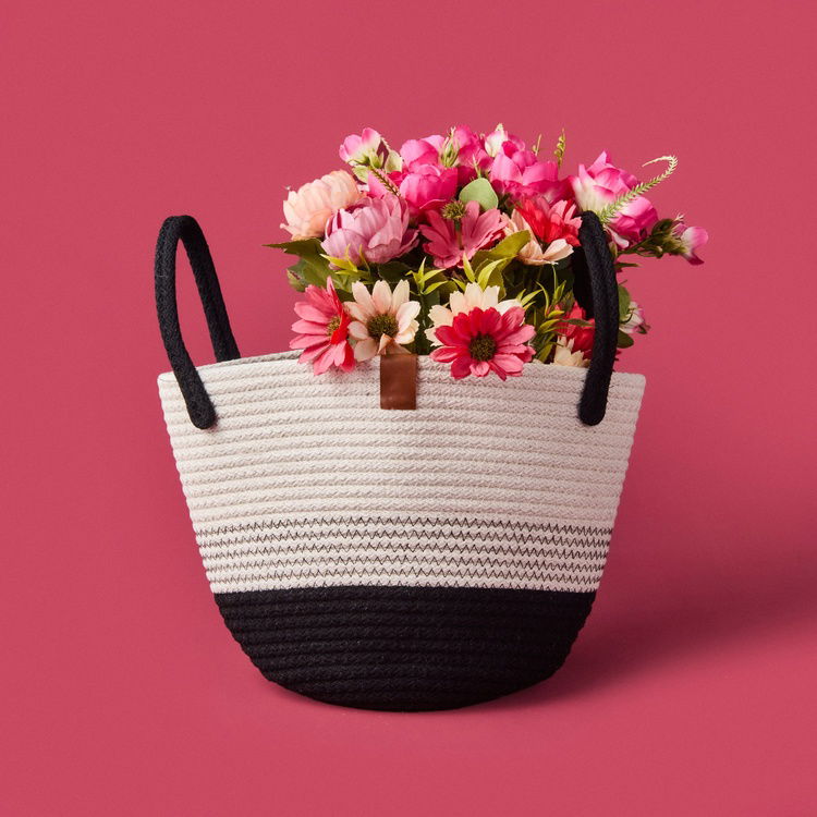  Simple Living Elegant Curves Dekoratif Sepet - Beyaz / Siyah - 15x20x20 cm