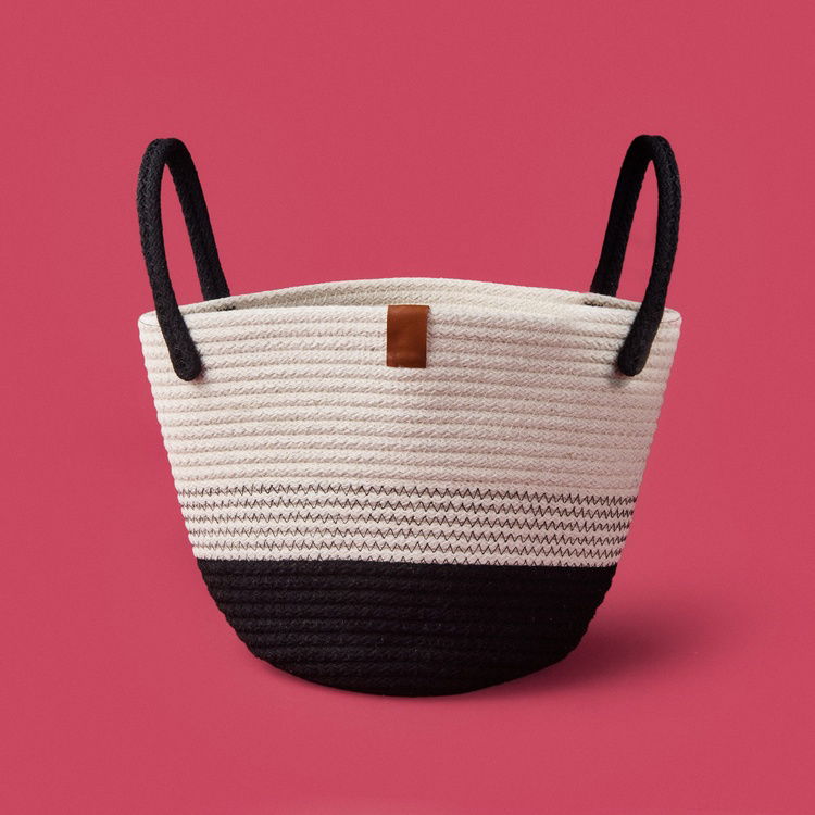  Simple Living Elegant Curves Dekoratif Sepet - Beyaz / Siyah - 15x20x20 cm