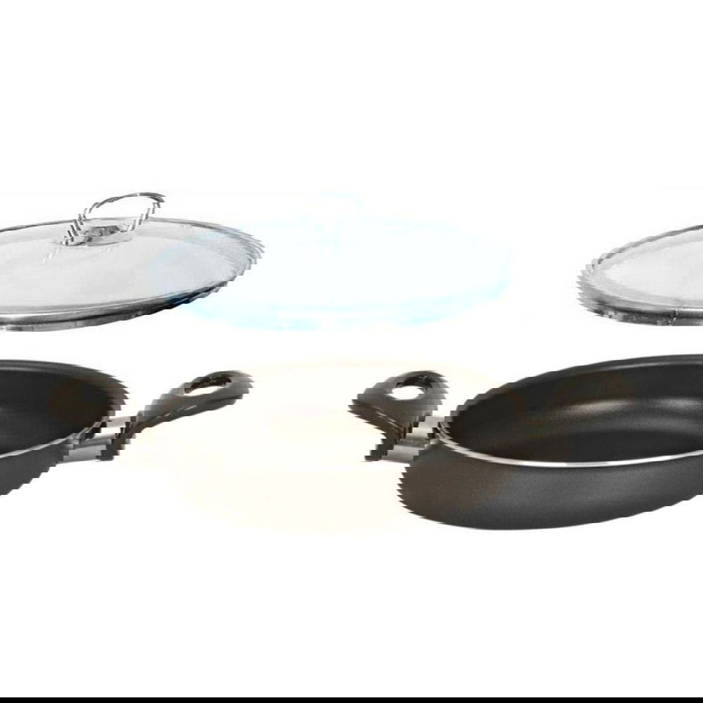  Mehtap Onyx Cam Kapaklı Teflon Sahan - Siyah - 22 cm