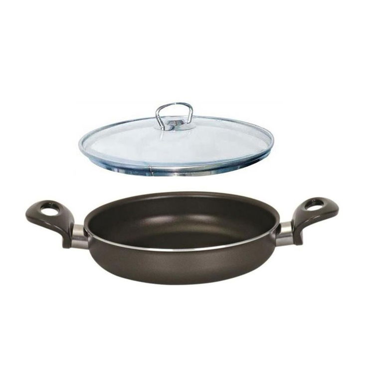  Mehtap Onyx Cam Kapaklı Teflon Sahan - Siyah - 22 cm