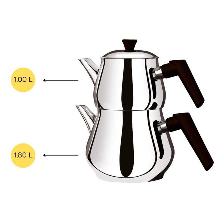  Perotti Çaykara Soft Midi Çelik Çaydanlık Takımı - Gri / Kırmızı - 1,8 lt + 1 lt