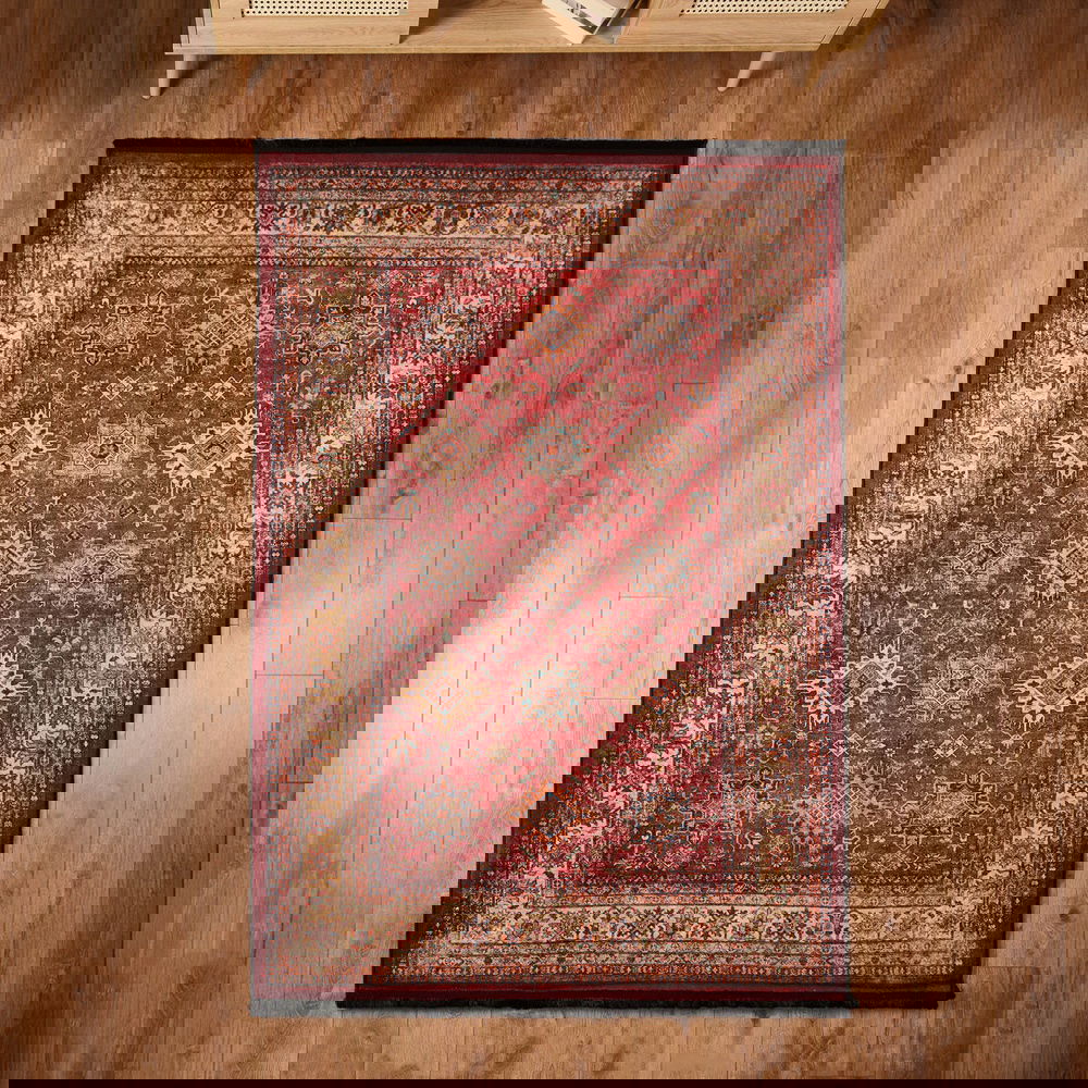  Evidea Soft Line Afgan Desenli Halı - Kırmızı - 160x230 cm