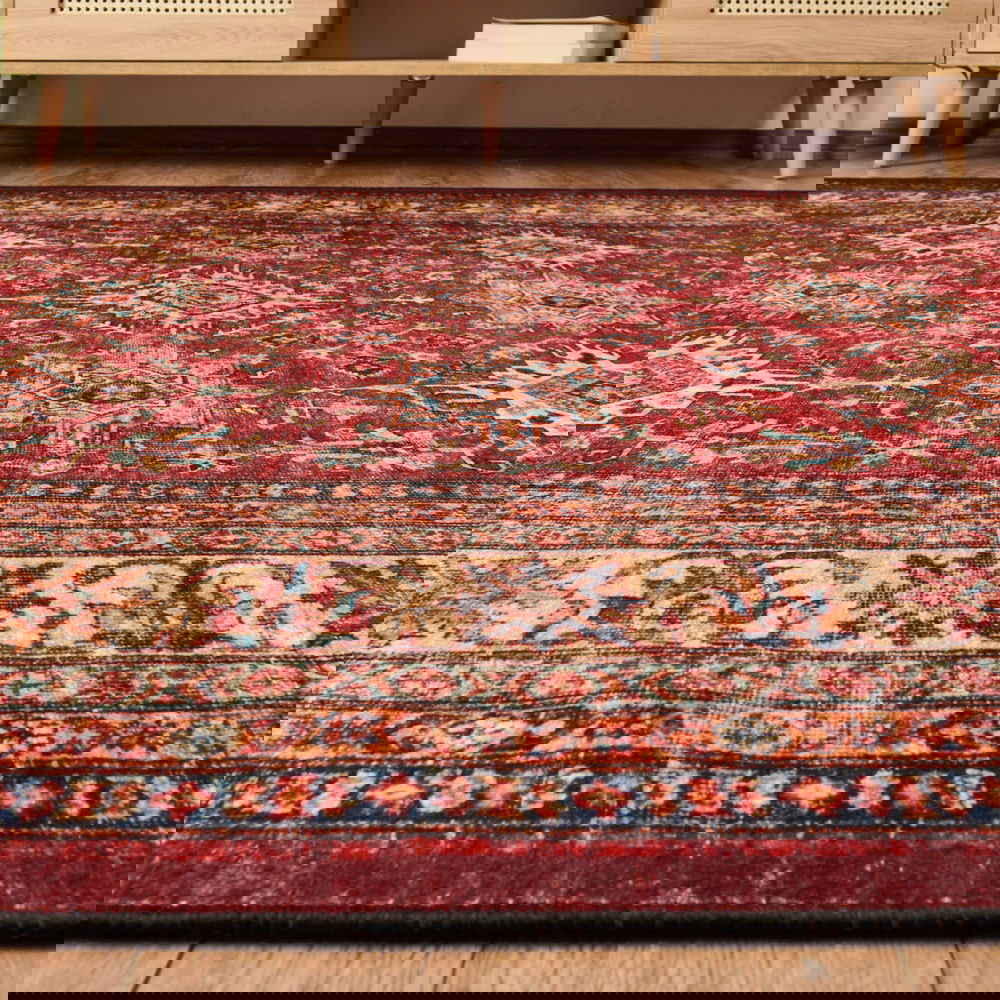  Evidea Soft Line Afgan Desenli Halı - Kırmızı - 160x230 cm