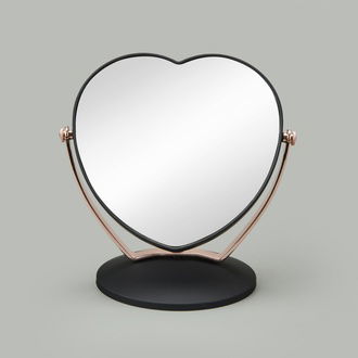 Efemark Kalp Çift Taraflı 3X Yakınlaştırmalı Ayna - Siyah / Rose Gold - 19x12 cm