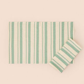 Evidea Soft Alno 2'li Amerikan Servis - Ekru / Yeşil - 30x50 cm