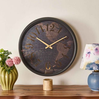 Regal Dünya Haritalı Eskitme Metal Duvar Saati - Kahverengi - 51 cm