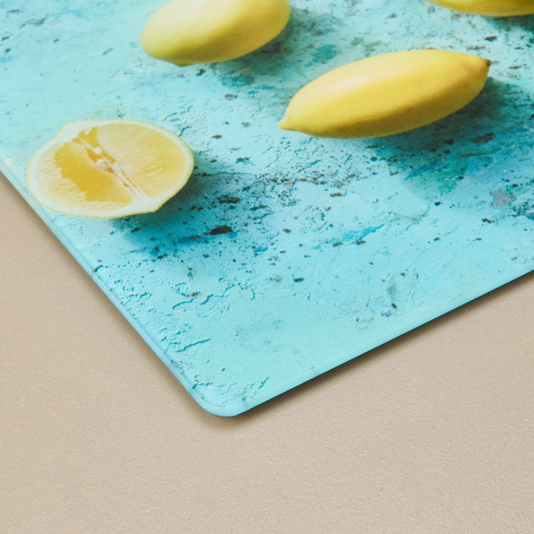  Saban Limon Desenli Cam Kesme Tahtası - Renkli - 30x40 cm