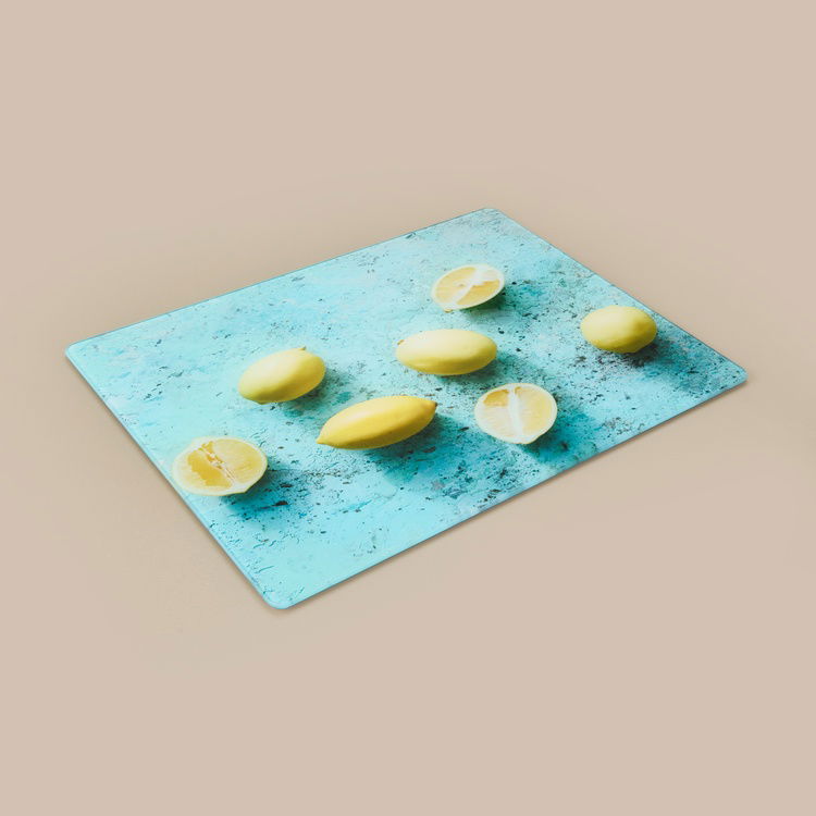  Saban Limon Desenli Cam Kesme Tahtası - Renkli - 30x40 cm