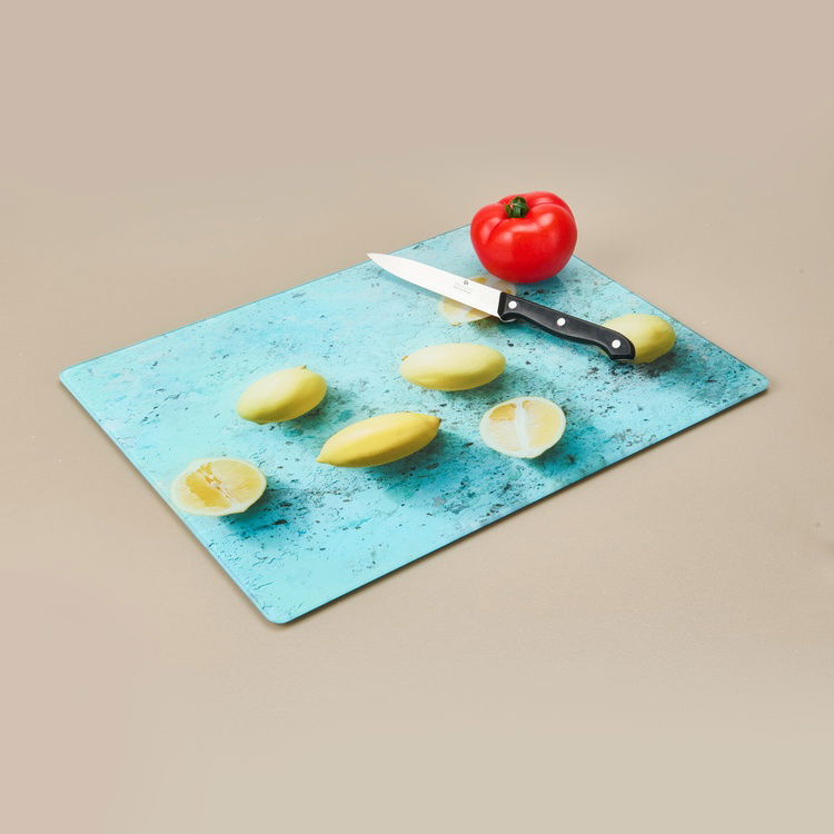  Saban Limon Desenli Cam Kesme Tahtası - Renkli - 30x40 cm