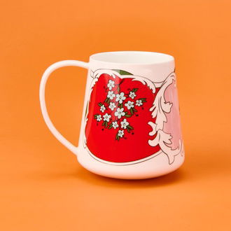 The Mia Amore Porselen Kupa - Kırmızı / Beyaz - 340 ml