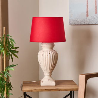 Evidea Lighting Apollon Eskitme Büyük Abajur - Kırmızı / Krem - 60 cm