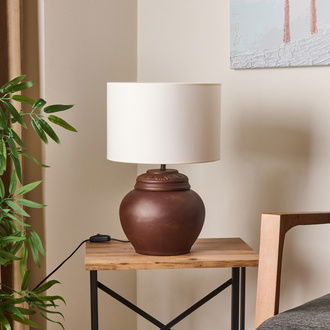 Evidea Lighting Çiçekli Kapaklı Abajur - Kahverengi / Krem - 50 cm