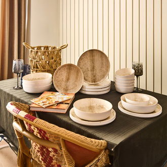 Evidea Kitchen 18 Parça Boho Yemek Takımı - Bej