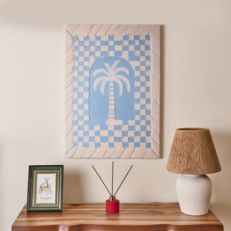 Evidea Deco Palm Breeze Kanvas Tablo - Mavi / Beyaz - 50x70 cm