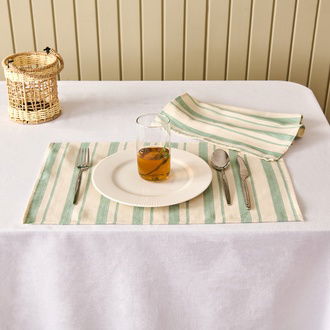 Evidea Soft Alno 2'li Amerikan Servis - Ekru / Yeşil - 30x50 cm