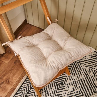 Evidea Soft Palm Breeze İnce Çizgili Sandalye Minderi - Ekru / Bej - 43x43 cm