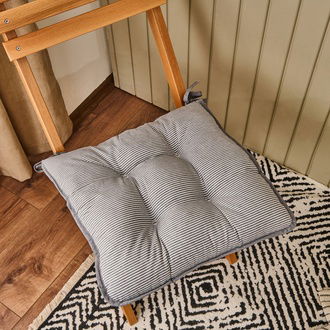 Evidea Soft Elegant Curves İnce Çizgili Sandalye Minderi - Ekru / Siyah - 43x43 cm