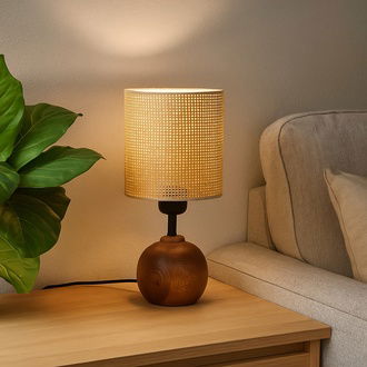 Evidea Lighting Simena Ahşap Abajur - Kahverengi / Ceviz - 36x15x15 cm