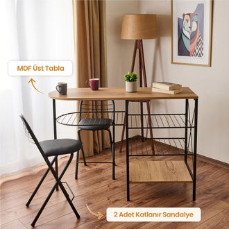 Akın Lüx 2 Katlanır Sandalyeli Bar Masası Seti - Legnano / Siyah - 122 cm