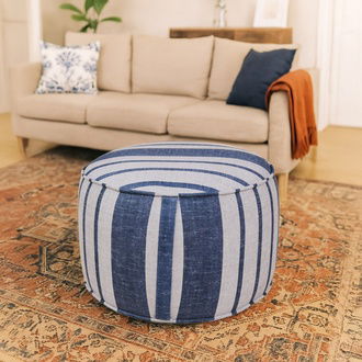 Just Home Nautical Puf - Mavi / Krem - 36x56x56 cm