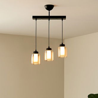 Nisa Luce Vintage 3'Lü Sıralı Cam Avize - Siyah / Bal
