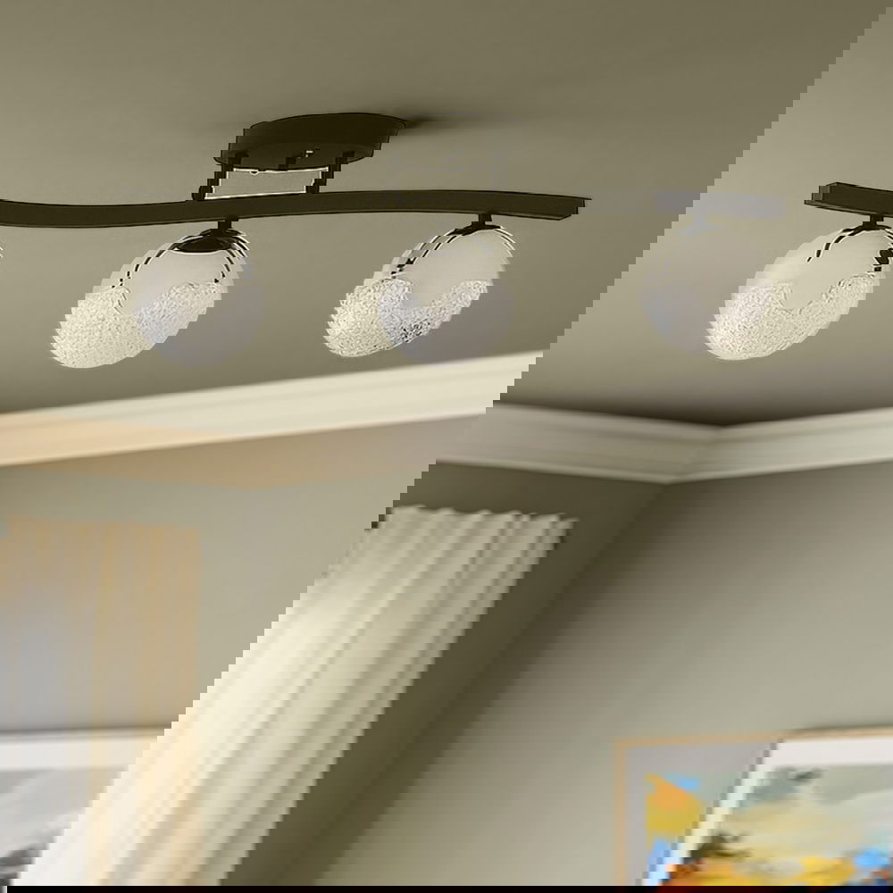  Nisa Luce Bodrum 3'lü Taşlı Led Plafonyer Avize - Siyah / Krom - 40 cm