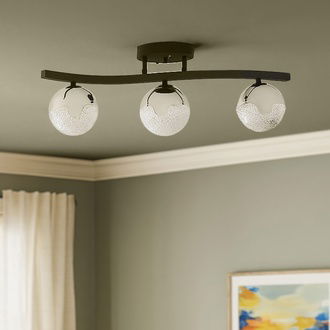 Nisa Luce Bodrum 3'lü Taşlı Led Plafonyer Avize - Siyah / Krom - 40 cm
