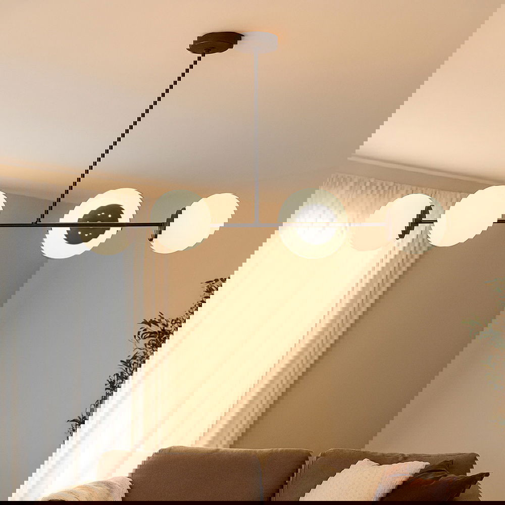  Evidea Lighting Cam 4'lü Modern Avize - Beyaz / Siyah - 85 cm