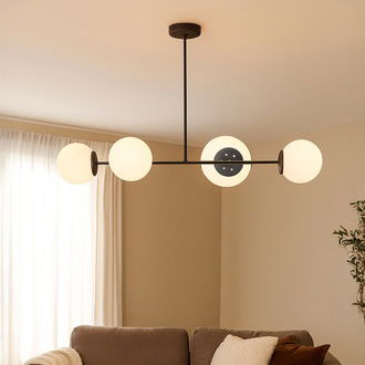 Evidea Lighting Cam 4'lü Modern Avize - Beyaz / Siyah - 85 cm