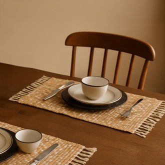 Excellent Houseware Püsküllü Amerikan Servis - Bej - 45x35 cm
