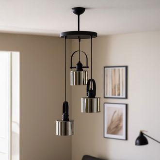 Nisa Luce Heybeli 3'lü Çift Cam Avize - Siyah / Füme / Beyaz - 85x30x30 cm