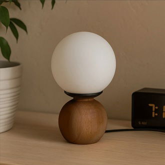 Evidea Lighting Opal Cam Top Abajur - Ceviz / Beyaz - 26x15x15 cm