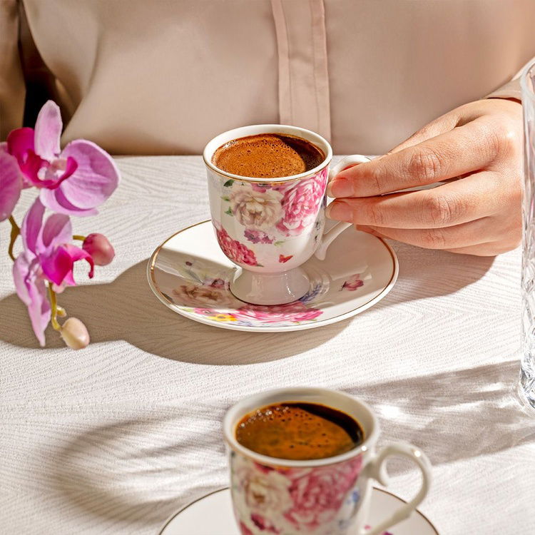  Nehir Öykü 12 Parça Porselen Kahve Fincan Takımı - Beyaz - 90 ml