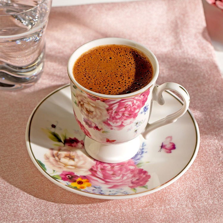  Nehir Öykü 12 Parça Porselen Kahve Fincan Takımı - Beyaz - 90 ml
