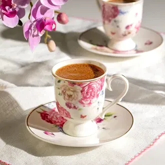 Nehir Öykü 12 Parça Porselen Kahve Fincan Takımı - Beyaz - 90 ml