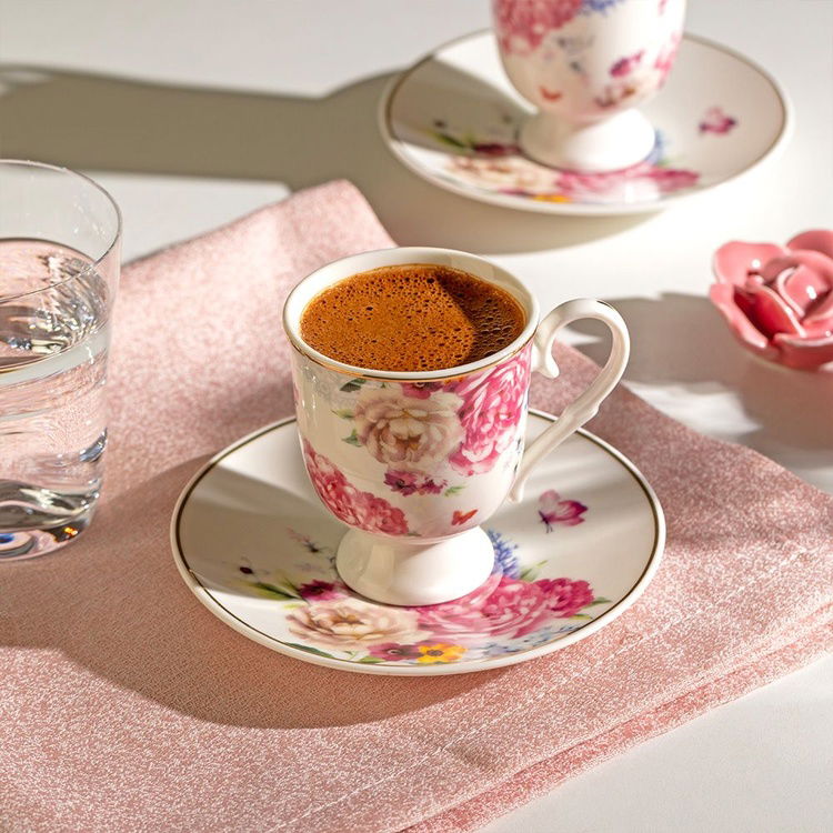 Nehir Öykü 12 Parça Porselen Kahve Fincan Takımı - Beyaz - 90 ml