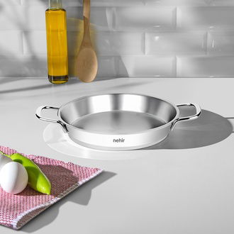 Nehir Silver Çelik İtalyan Kapaksız Omlet Sahanı - Gri - 20 cm