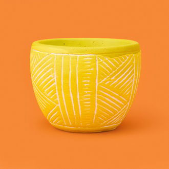 Objevi Duvar Desenli Beton Saksı - Sarı - 13,5x12,5 cm