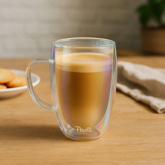 Perotti Colors Çift Cidarlı Latte Kupa - Şeffaf - 450 ml